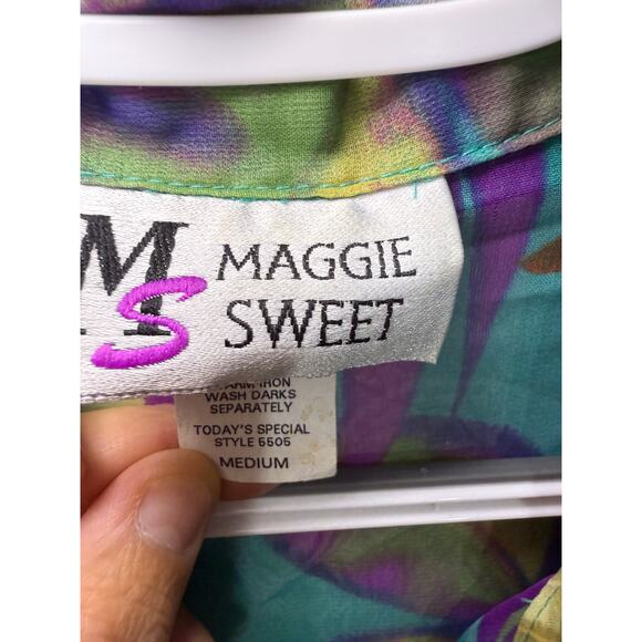 Maggie Sweet vintage tropical floral‎ sheer button down shirt womens medium 90s - Picture 2 of 7